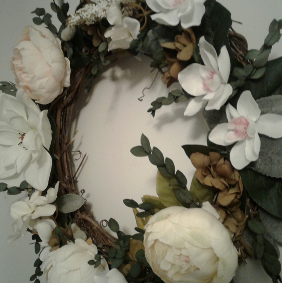 Magnolia Rustic Primitive Farmhouse Wreath Handcrafted Stunning NEW ITEM - Picture 2 of 4